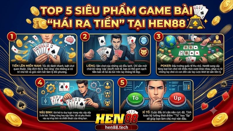 Top 5 game bài đổi thưởng ăn khách nhất tại Hen88 Top 5 game bài đổi thưởng ăn khách nhất tại Hen88
