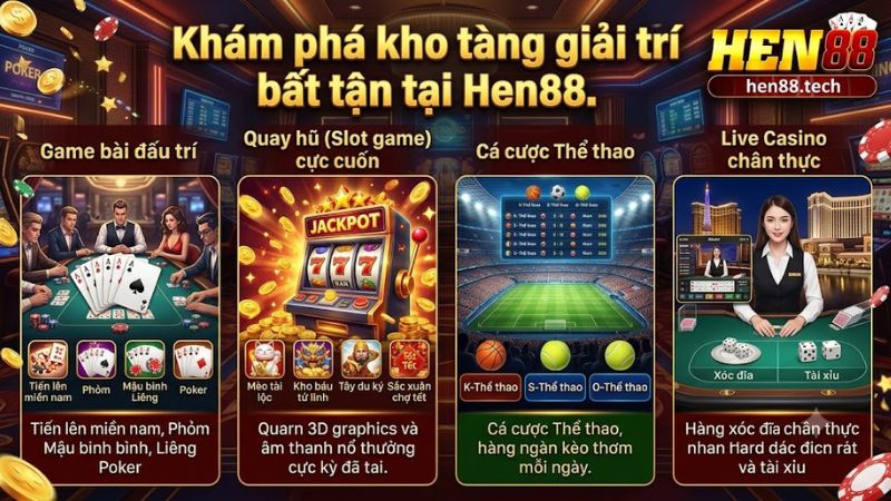 Danh sách các trò chơi cá cược đổi thưởng cực hot tại Hen88