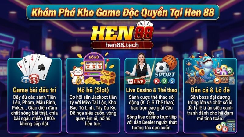 Danh sách các trò chơi đổi thưởng tỷ lệ ăn cao cực hot tại Hen 88 Danh sách các trò chơi đổi thưởng tỷ lệ ăn cao cực hot tại Hen 88