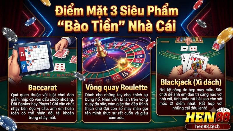 Trải nghiệm Baccarat, Roulette, Blackjack đỉnh cao trên Hen88 Trải nghiệm Baccarat, Roulette, Blackjack đỉnh cao trên Hen88
